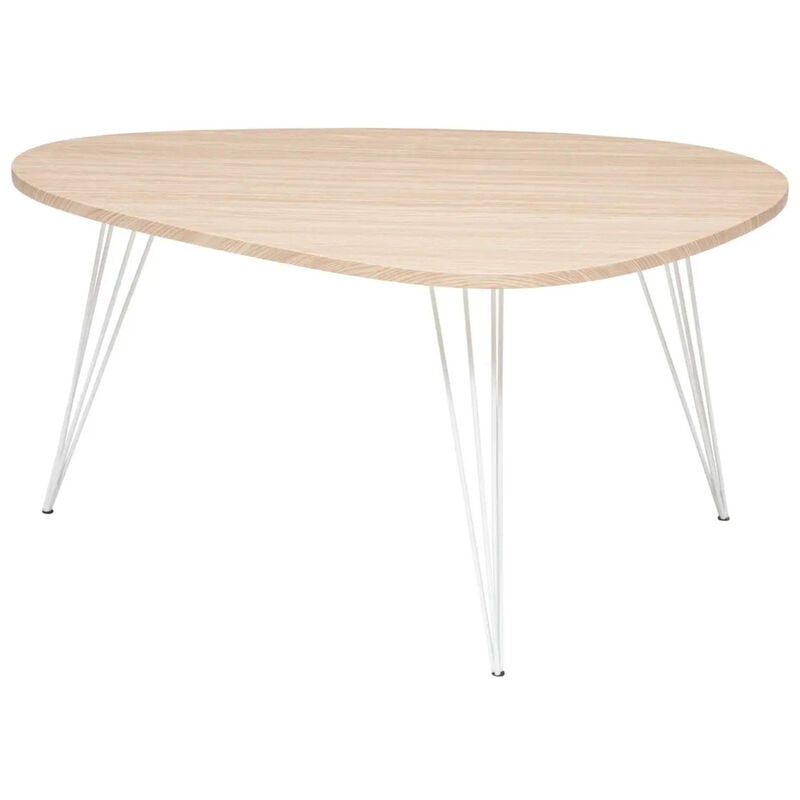 Pegane - Table basse en bois coloris chêne clair et métal blanc - longueur 97 x Profondeur 50 x Hauteur 65 cm