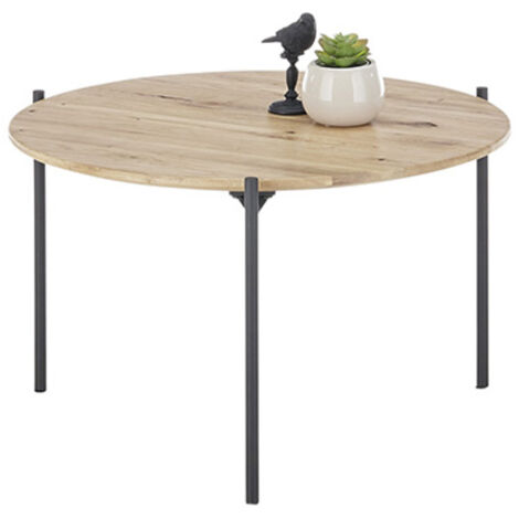 Table basse en bois coloris chêne huilé et métal noir - diamètre 55 x Hauteur 33 cm -PEGANE-