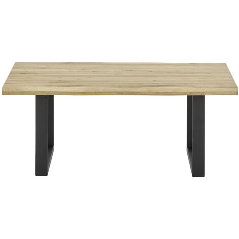 Table basse en bois coloris chêne massif, pieds en métal coloris noir - longueur 110 x hauteur 45 x profondeur 70 cm