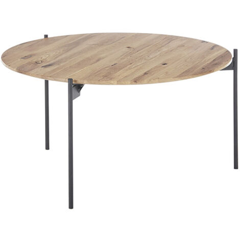 Table basse en bois coloris chêne massif, pieds en métal noir - Longueur 74 x Hauteur 38 x Profondeur 74 cm -PEGANE-