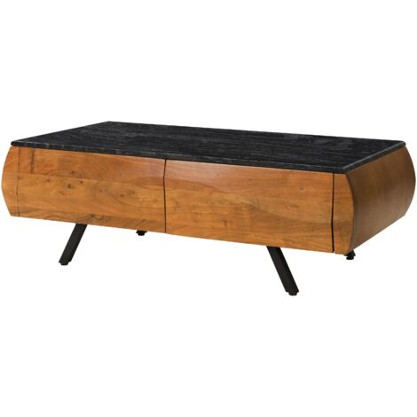 Table basse en bois d'Acacia 124x60x40 naturel laqué / marbre noirMONTREAL 129