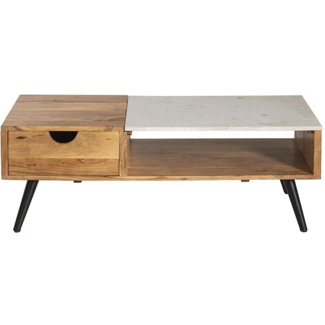 Table basse en bois d'acacia et marbre Frida