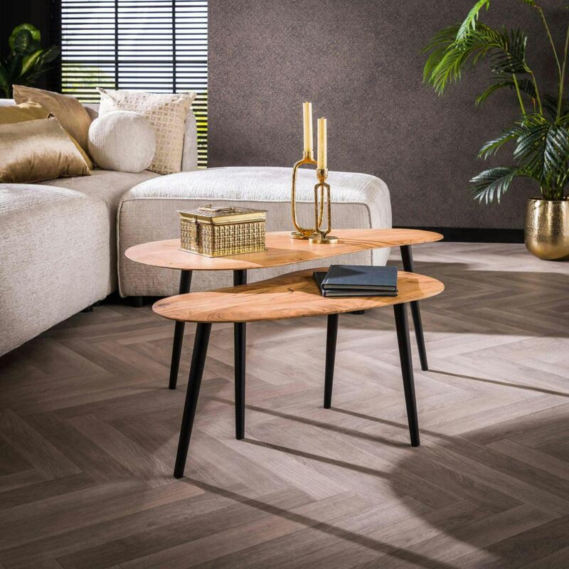 Table basse en bois d'acacia forme haricot (lot de 2) melbourne