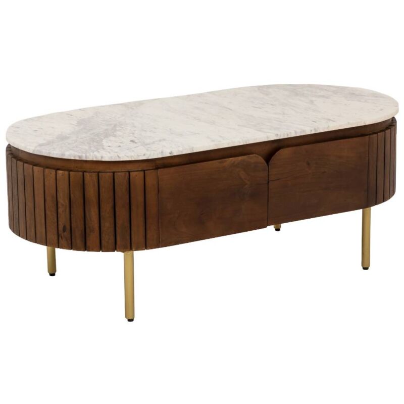 Table basse en bois de manguier et marbre Sienne