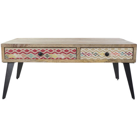 Table basse en bois de manguier et métal avec 2 tiroirs - longueur 110 x profondeur 70 x hauteur 46 cm -PEGANE-