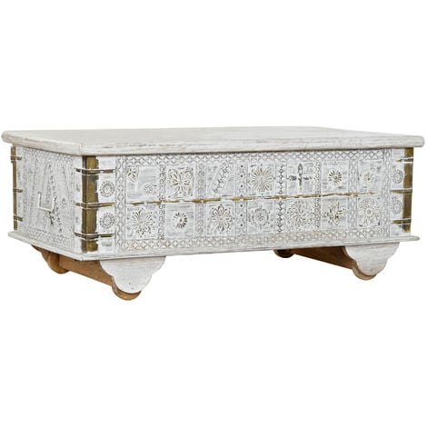 Table basse en bois de manguier et métal coloris Blanc / doré - longueur 115 x profondeur 60 x hauteur 45 cm -PEGANE-