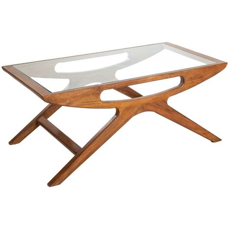 Table basse en bois de manguier et verre Alina