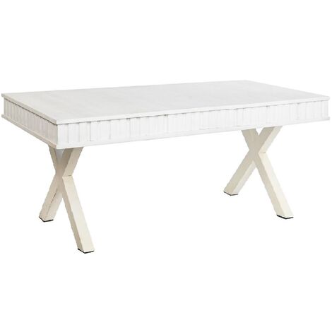 Table basse en bois de manguier/métal coloris blanc/doré - Longueur 140 x Profondeur 70 x Hauteur 42 cm -PEGANE-
