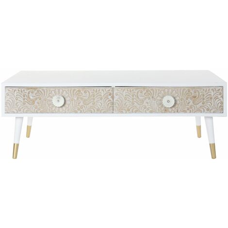 Table basse en bois de sapin coloris blanc et naturel - longueur 120 x profondeur 65 x hauteur 42 cm -PEGANE-
