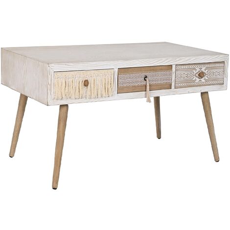 Table basse en bois de sapin/coton coloris blanc/naturel - Longueur 110 x Profondeur 60 x Hauteur 50 cm -PEGANE-