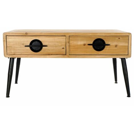 Table basse en bois de sapin et métal coloris naturel / noir - longueur 100 x profondeur 50 x hauteur 52 cm -PEGANE-