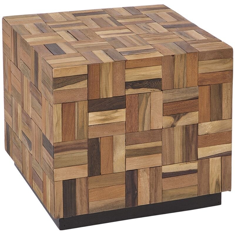 Beliani - Table Basse d'Appoint 45 x 45 cm en Bois de Teck Clair et Foncé Bloc Inspiration Vintage pour Salon ou Chambre Contemporaine ou Scandinave