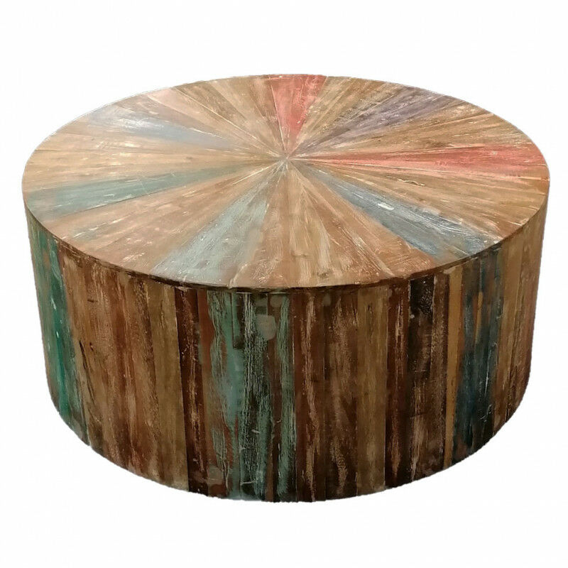 Meubletmoi - Table basse en bois de teck ronde avec couleurs en rosace – PONGO - Bois
