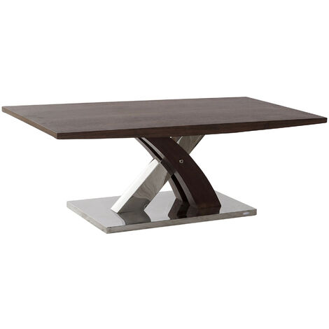 Table basse en bois et acier coloris marron / argenté - longueur 120 x profondeur 60 x hauteur 43 cm -PEGANE-