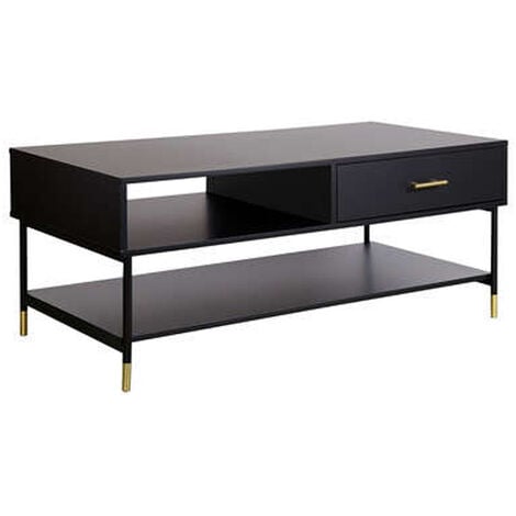 Table basse en bois et fer coloris noir - Longueur 110 x Profondeur 60 x Hauteur 48 cm - PEGANE -