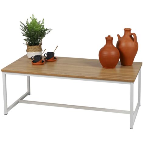 Table basse en bois et létal "La Casa Blanca" - Blanc - L 100 x P 50 x H 36 cm - Livraison gratuite