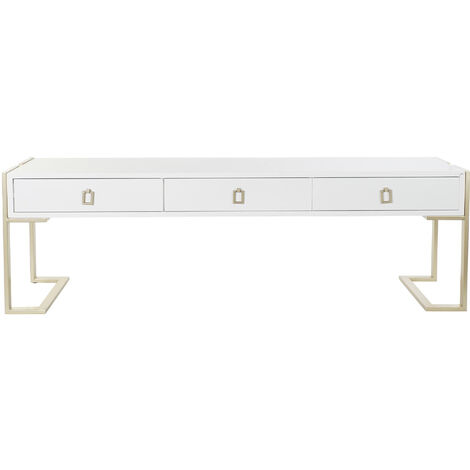 Table basse en bois et métal coloris blanc / doré - longueur 150 x profondeur 36 x hauteur 48 cm -PEGANE-