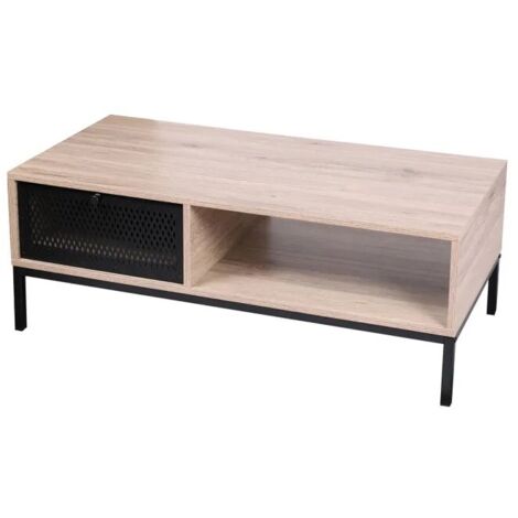 Table Basse en Bois et Métal Grillagé Noir 1 Tiroir