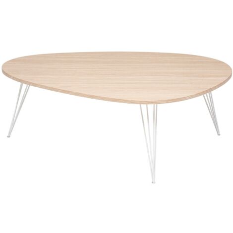 Table basse en bois et pieds en métal blanc 112 x 80 x H 40 cm - Atmosphera