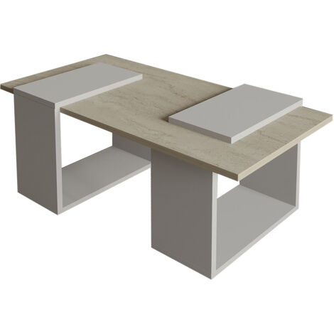 Table basse en bois "Matris" - 90 x 46 x 37 cm - Travertin