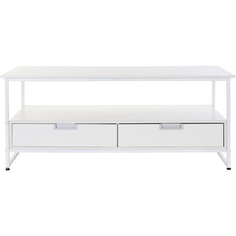 Table basse en bois MDF et métal coloris blanc - longueur 110 x profondeur 55 x hauteur 46 cm -PEGANE-