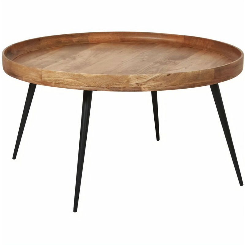 International Design - Table basse décor noyer - Pieds en étal noir - D 85 x H 45 cm - MUMBAI