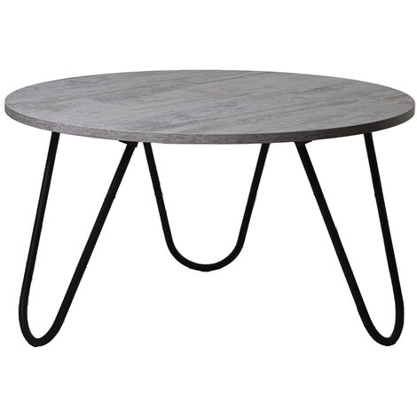 Table Basse en Bois Pieds Métal Noir, Bois Blanchi °80X44 Cm