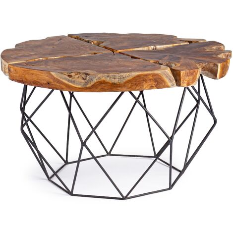 Table basse en bois teck et pieds acier noir Ada L 80 cm