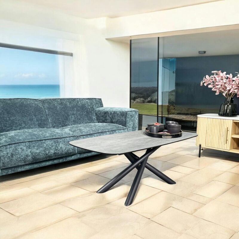 Table basse en céramique anthracite bords ronds lombardie