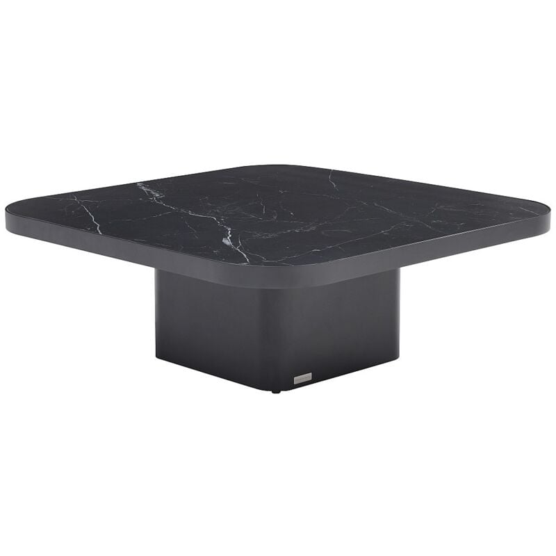 Vente-unique - Table basse en céramique, verre et métal - Effet marbre noir - nalesia de Maison Céphy