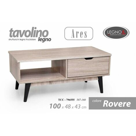 Table basse en chêne avec étagère et compartiment cm 100 x 48 x 43 h