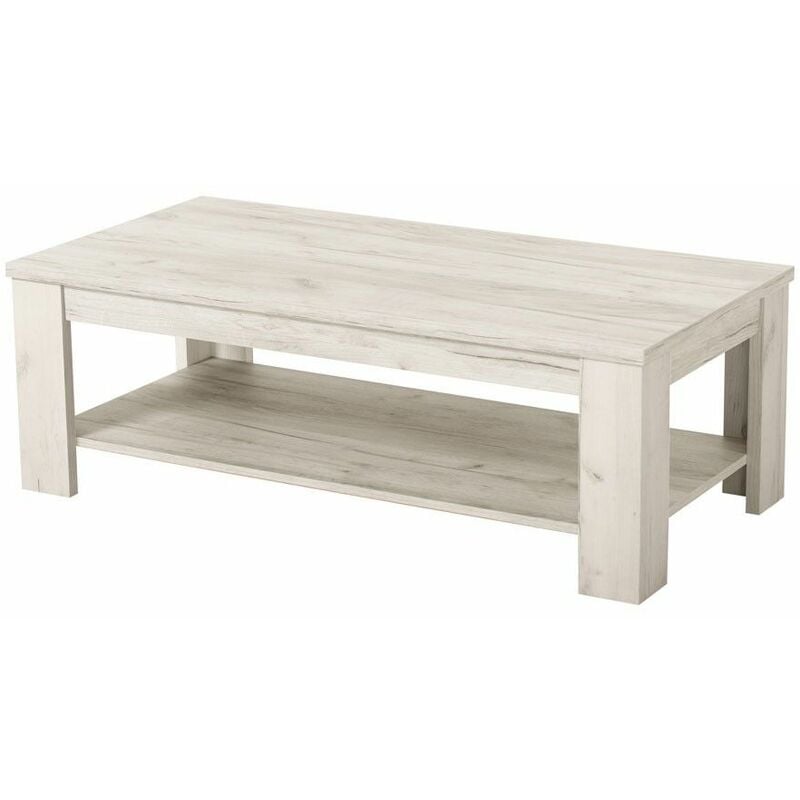 Table basse en chêne blanc avec porte-revues 120 cm (largeur) x 41,5 cm (hauteur) x 60 cm (profondeur)