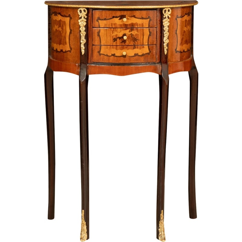 Table basse en demi-cercle Table de chevet en bois vintage Meuble rétro marron 3 tiroirs Entrée hall chambre à coucher