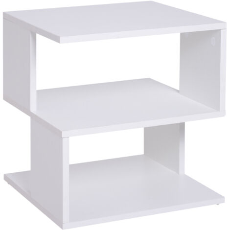 Table basse en design, table basse blanche, 2 étagères ouvertes, design moderne, table basse pour salon, bois, 40x40x43cm, blanche