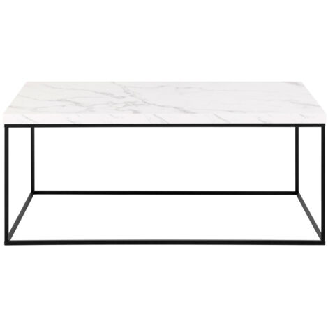 Table basse en effet marbre et métal 110x55cm - Blanc - Mixo