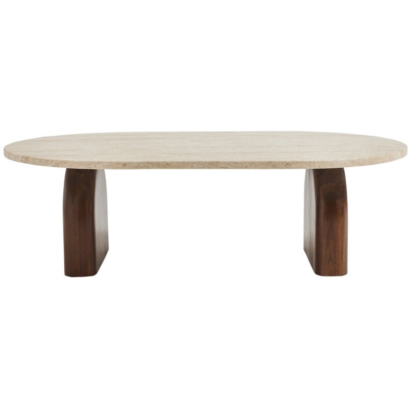 Drawer - Table basse en effet travertin et bois 100x60cm - Beige - lipali