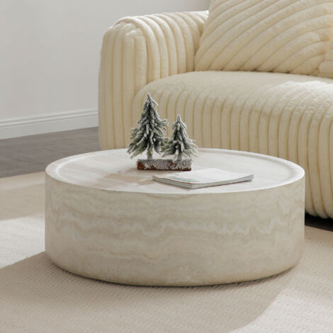 Table basse en fibre de verre forme travertin diamètre 80x30.5 cm résistante à l eau et à la corrosion facile d entretien parfaite pour salon balcon et jardin design moderne imitation pierre