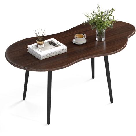 Table Basse en Forme de Nuage, Table d'Appoint Irrégulière de 100CM avec Cadre Métallique, Bout de Canape Moderne pour Salon, Bureau, Marron
