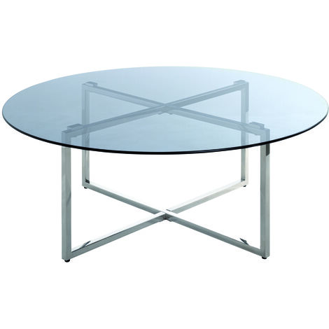 Table basse en inox et verre trempé - Diamètre 100 x Hauteur 45 cm -PEGANE-