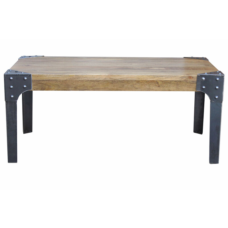 Table basse rectangulaire industrielle bois manguier massif et métal noir L100 cm madison - Bois clair / noir