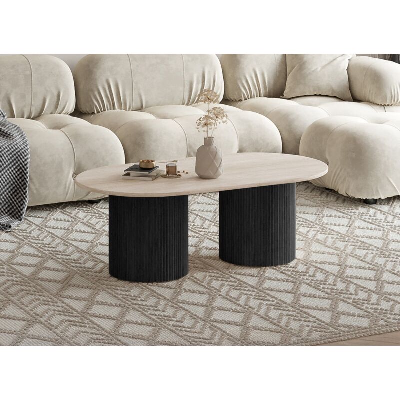 Table basse en marbre composite beige pieds noir DHARA BLACK