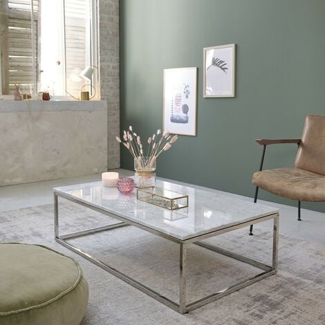Table basse en marbre et métal - Blanc