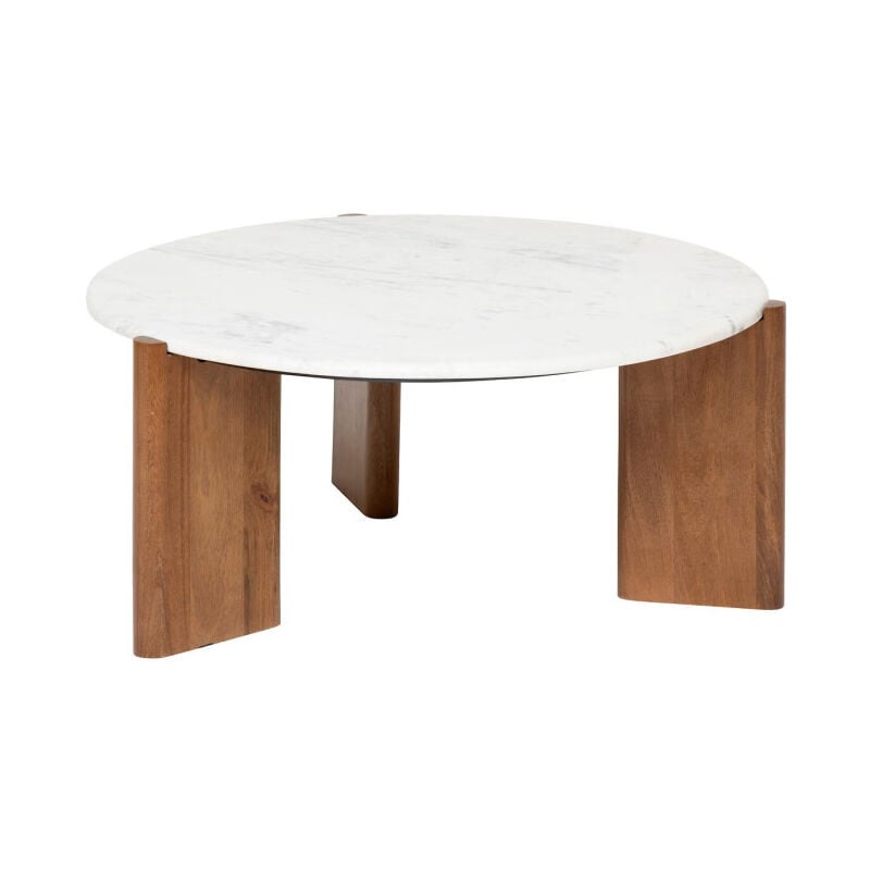 Table Basse en Marbre 'Nanda' 91cm Naturel & Blanc