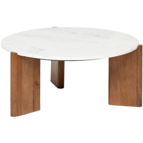 Table Basse en Marbre "Nanda" 91cm Naturel & Blanc