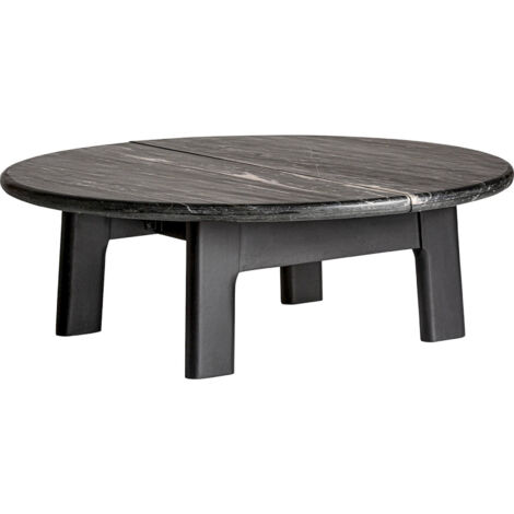 Table basse en marbre noir style contemporain élégance minimaliste - Noir marbré et bois naturel