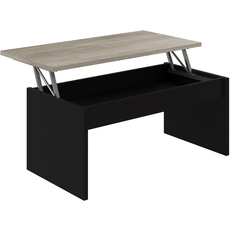 Table basse en mélamine coloris noir, chêne - Longueur 100 x Profondeur 50 x Hauteur 44 cm