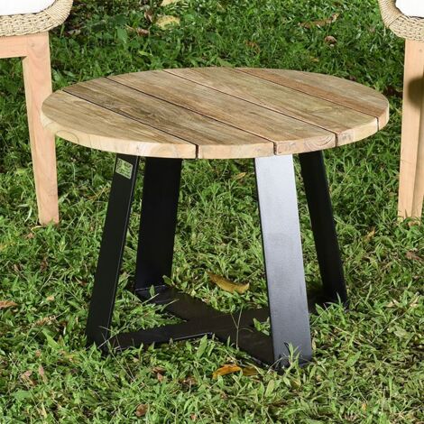 Table basse en métal anthracite et teck recyclé D 60 cm Orsay