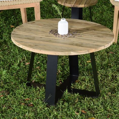 Table basse en métal anthracite et teck recyclé D 80 cm Orsay