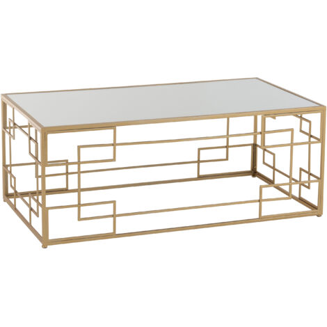 Table basse en métal avec plateau en verre Doré 65x120 cm