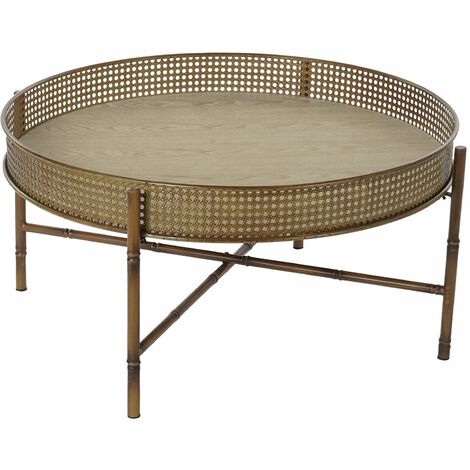 Table basse en métal coloris doré - diamètre 80 x hauteur 38 cm -PEGANE-
